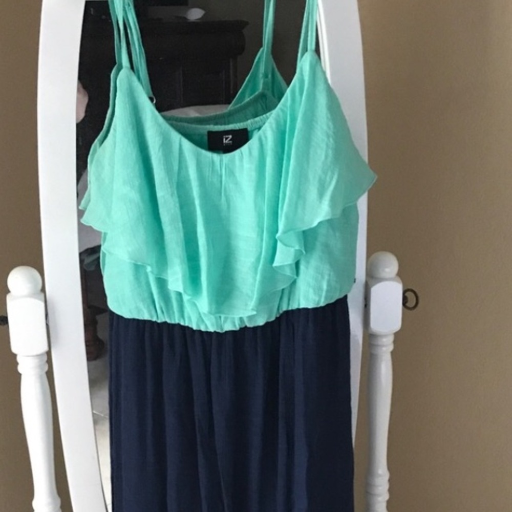 Mint and navy high low dress.